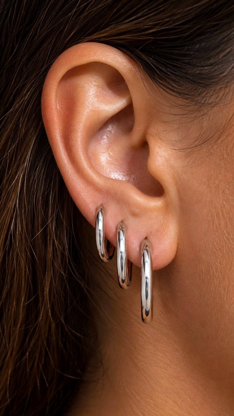 Classic Triple Lobe Silver Hoops - 21 Silver Earrings Stack Ideas