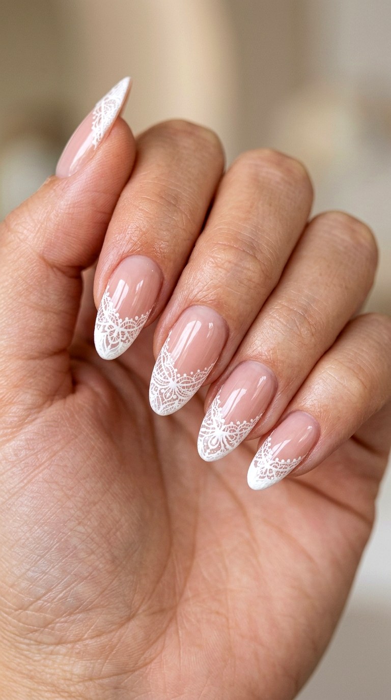 Classic White Lace French Tips - 22 lace nail art ideas