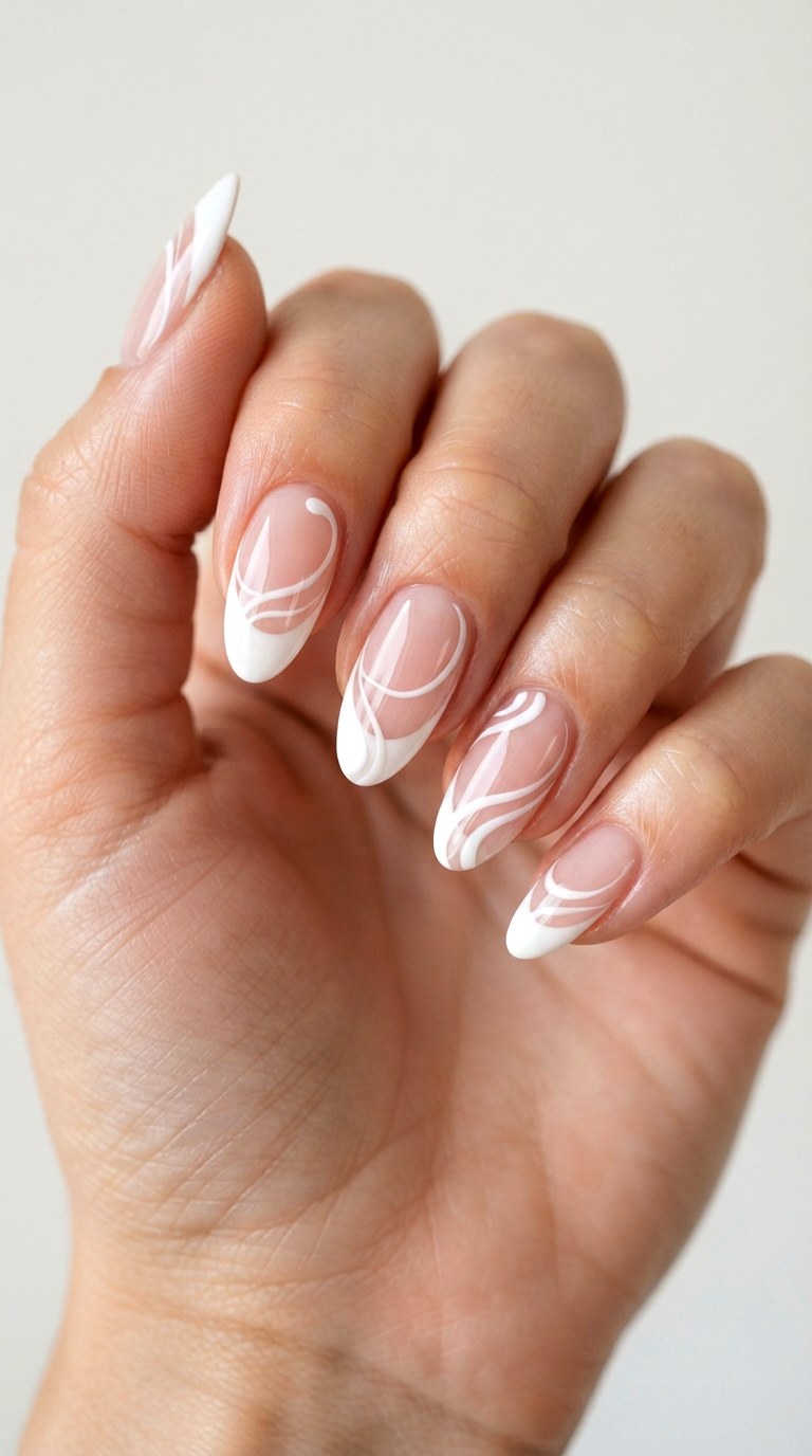 Classic White Swirl French Tips - 20 gel french tip nail art ideas