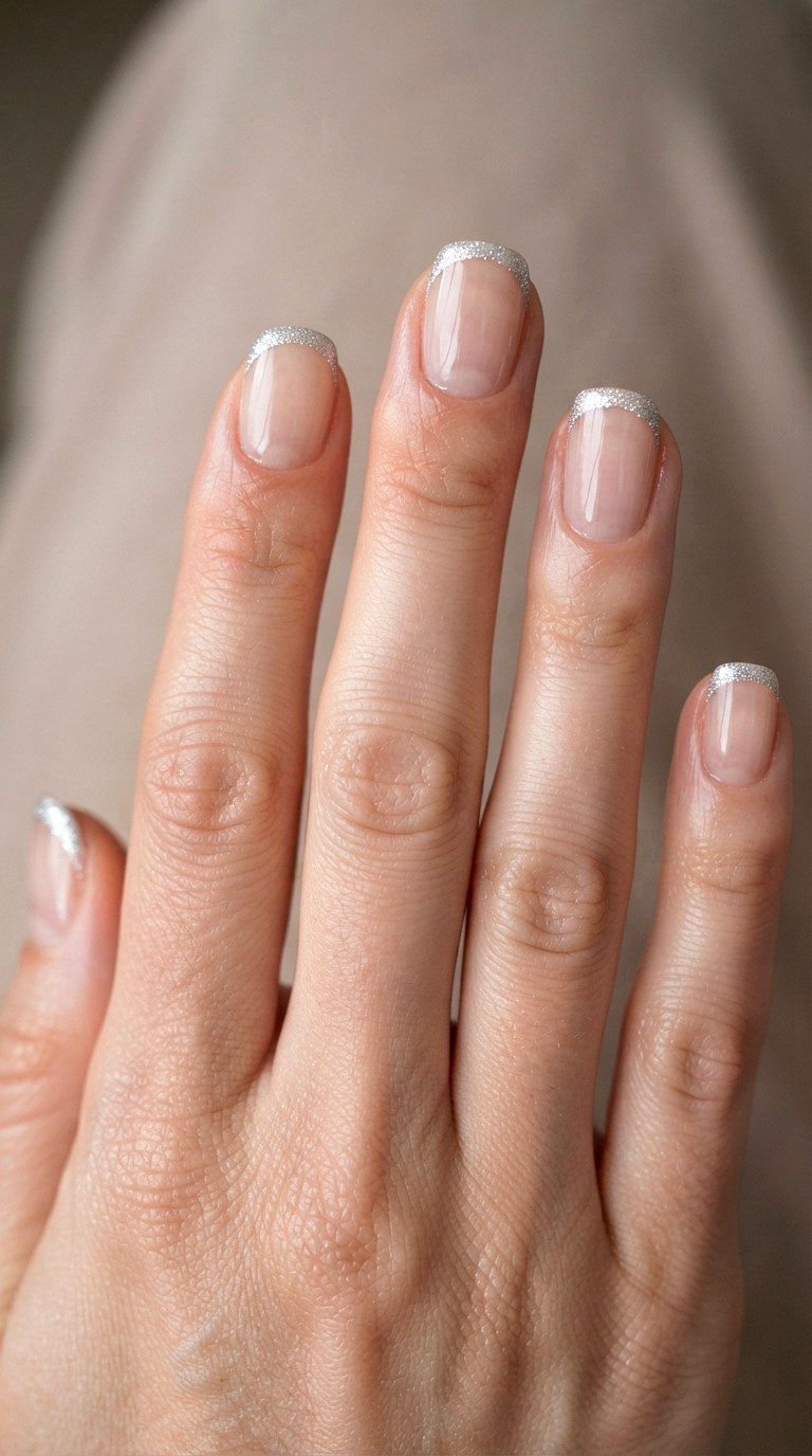 Clear Base Glitter Edge French Tips - 22 natural french tip nail art ideas
