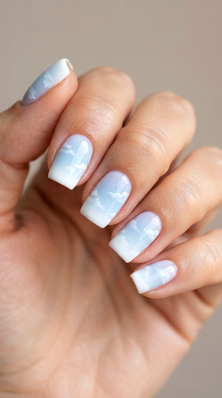 Cloud Gradient French Tip Nails - 21 cute french tip nail art ideas