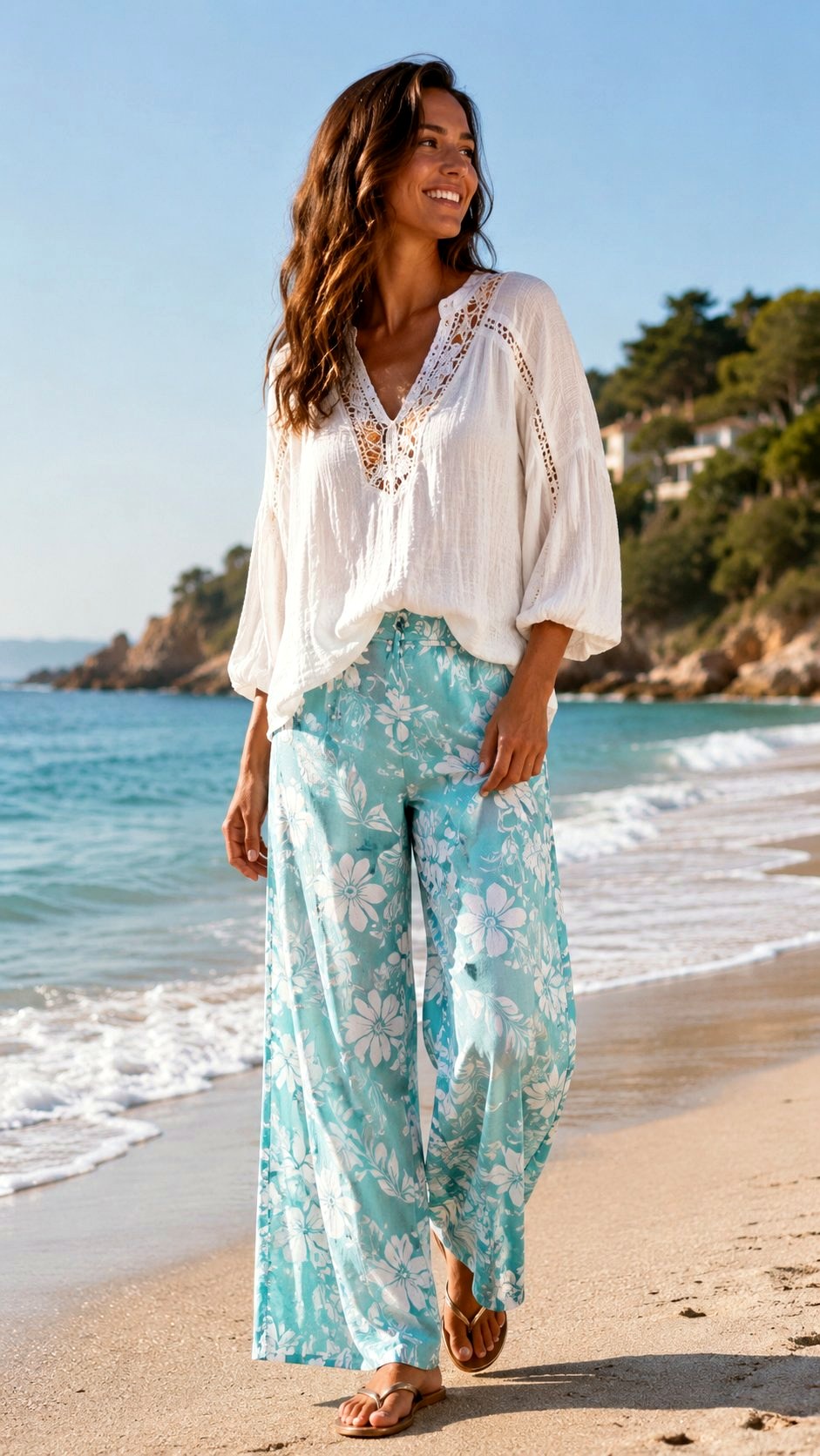 Coastal Breeze Aqua Floral Palazzo Pants - 20 floral palazzo ideas