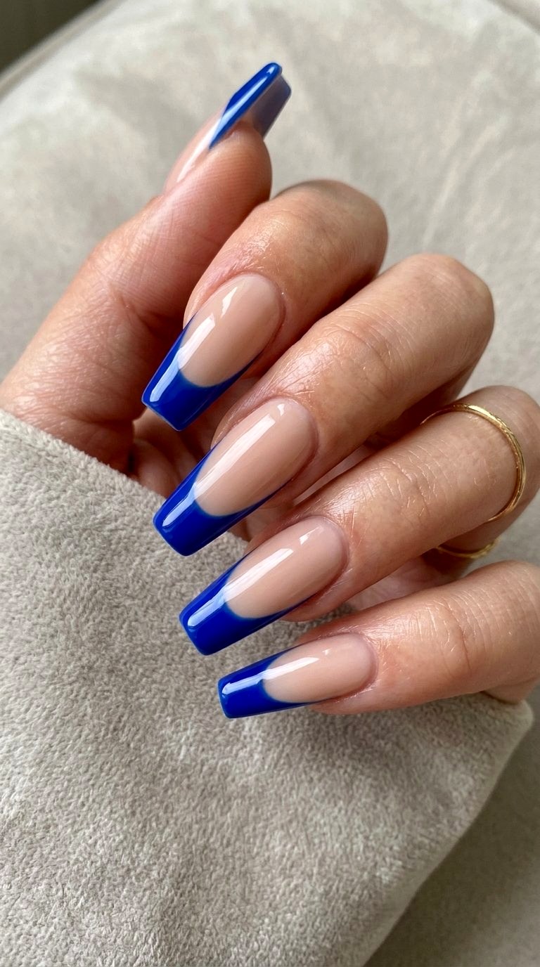 Coffin Bright Blue French Tip Nails - 21 bright blue french tip nails