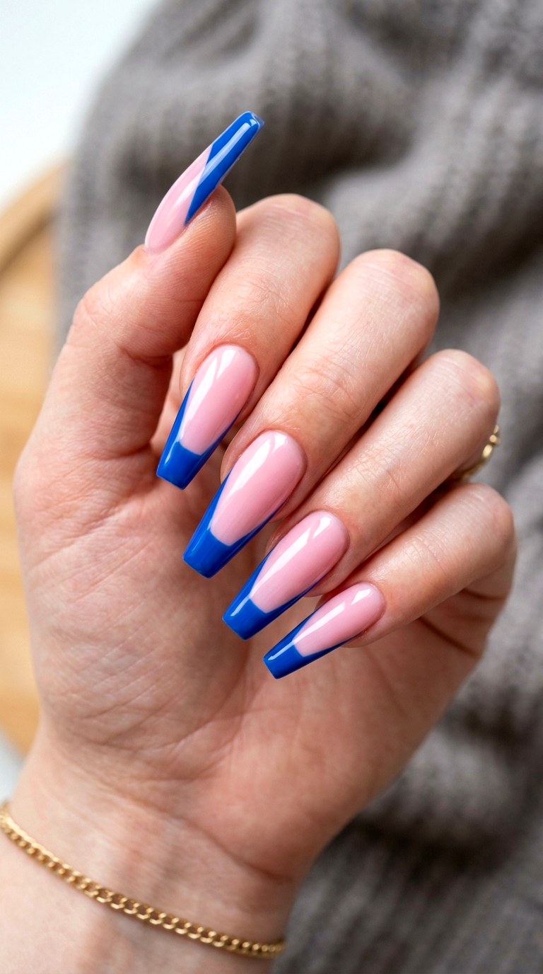 Coffin Shape Pink and Blue Nails - 23 pink and blue french tip nails