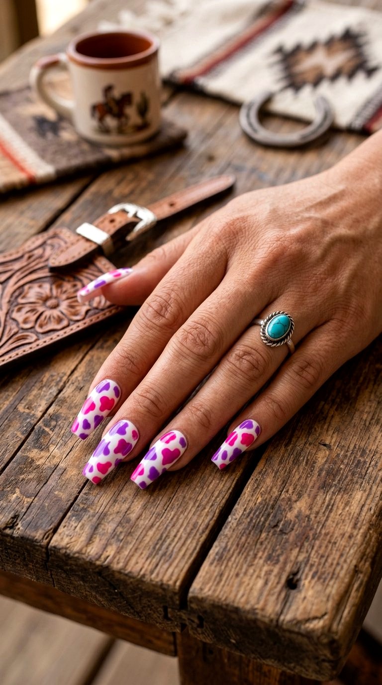 Colorful Cow Print Acrylics - 20 Summer Acrylic Nail Art Ideas