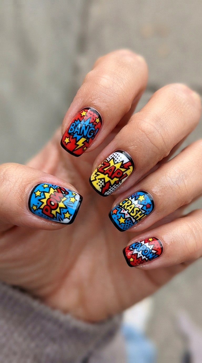 Comic Book Pop Art Nail Art - 21 back to school nail art design