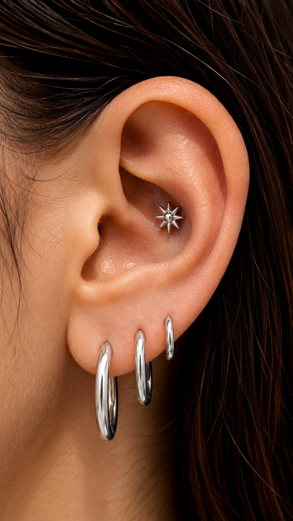 Conch Flat Back With Hoops - 21 Silver Earrings Stack Ideas