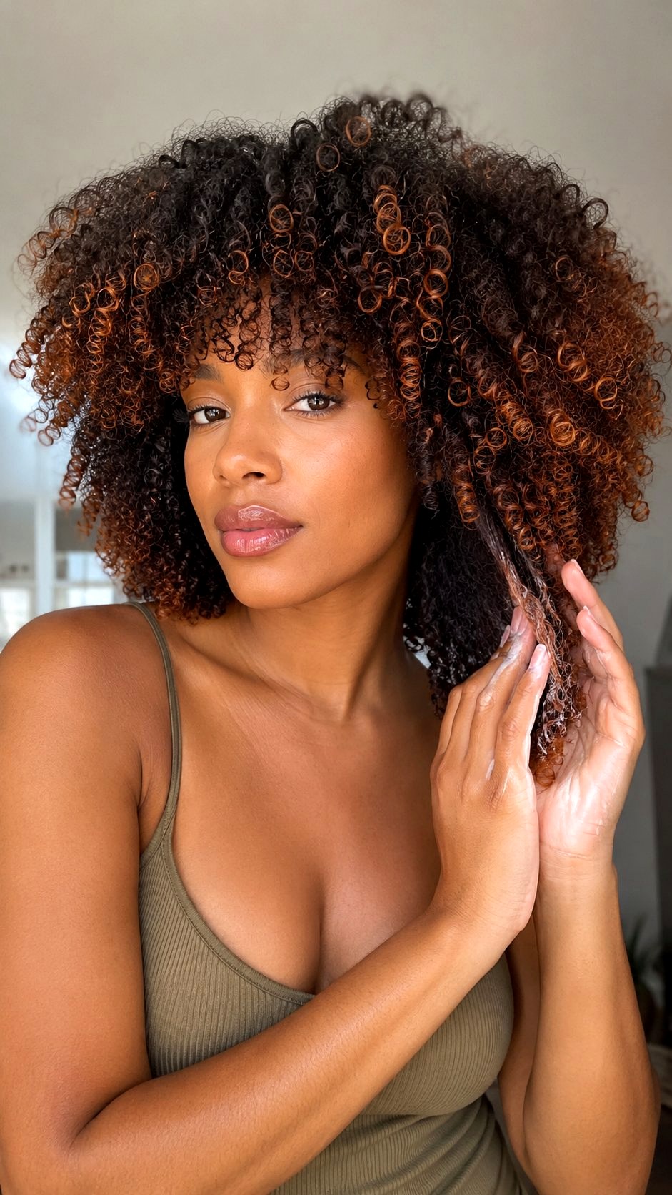 Copper Balayage with Afro Bangs - 25 bangs copper ideas