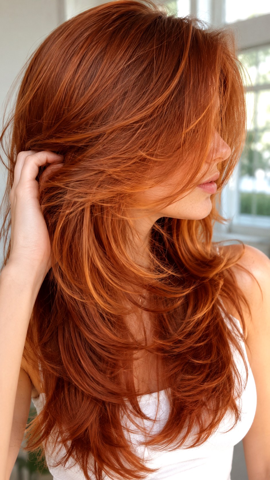 Copper Sunset Fluttering Long Layers - 23 butterfly haircut long layers ideas