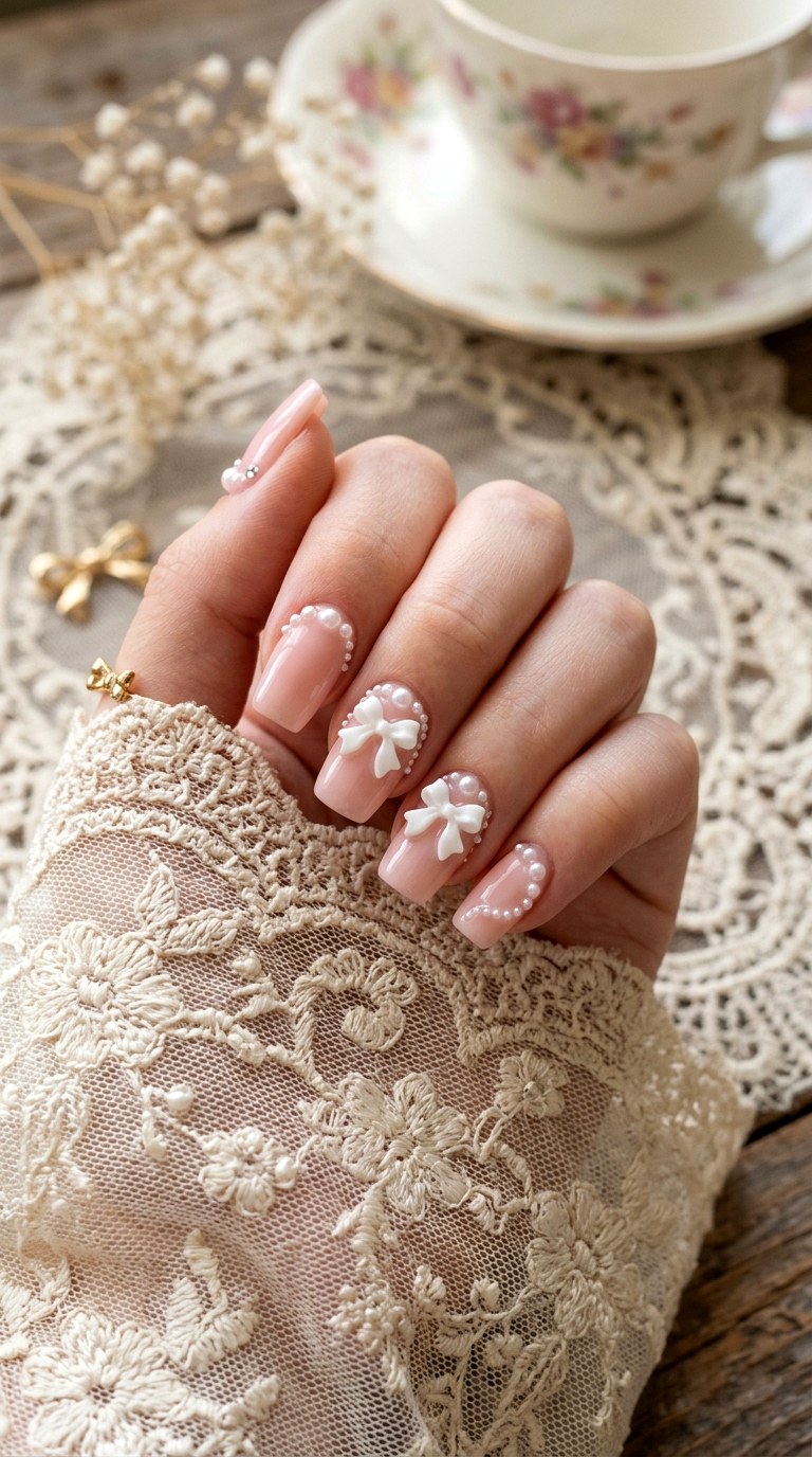 Coquette Pearl and Bow Embellishments - 24 Summer Nail Design Trends