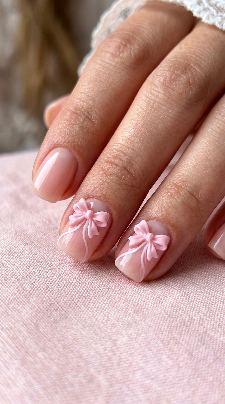 Coquette Pink Ribbons And Bows - 22 Summer Nail Art Ideas