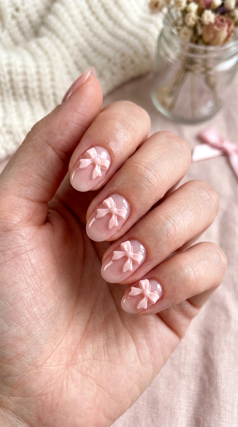 Coquette Style Pink Bow D Accents - 24 Summer Nail Design Inspo