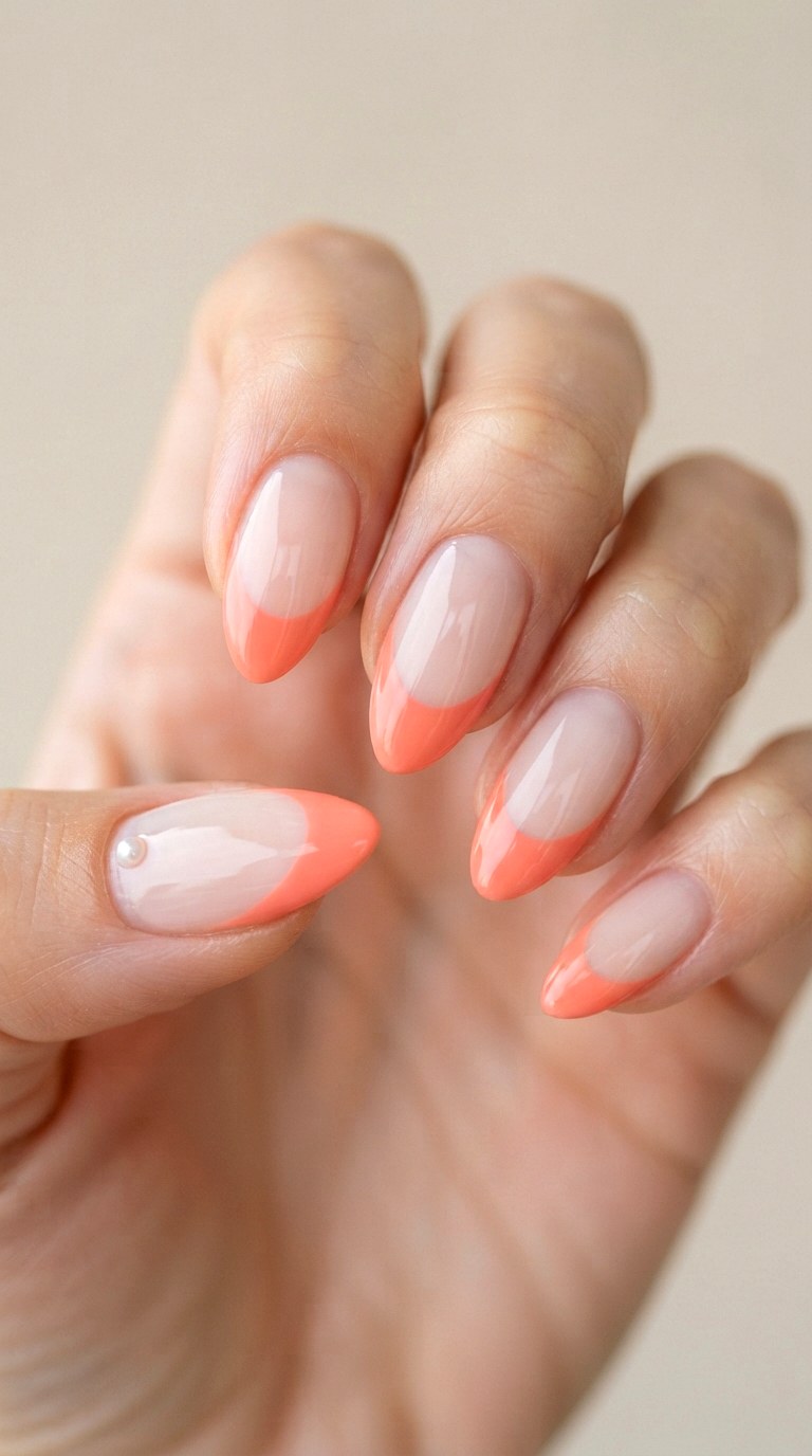 Coral Peach Deep French Tips - 21 deep french tip nail art ideas