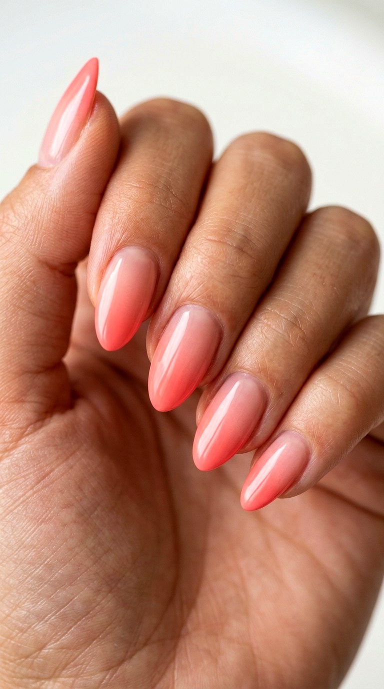 Coral Pink Ombre French Tip Manicure - 23 ombre french tip nail art designs