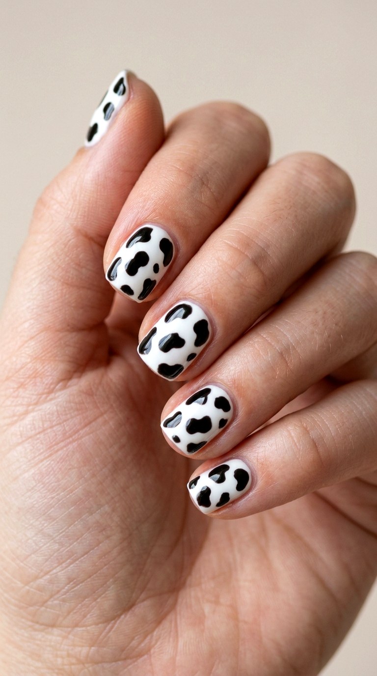 Cow Print Western Nail Art - 23 short teen nail art ideas