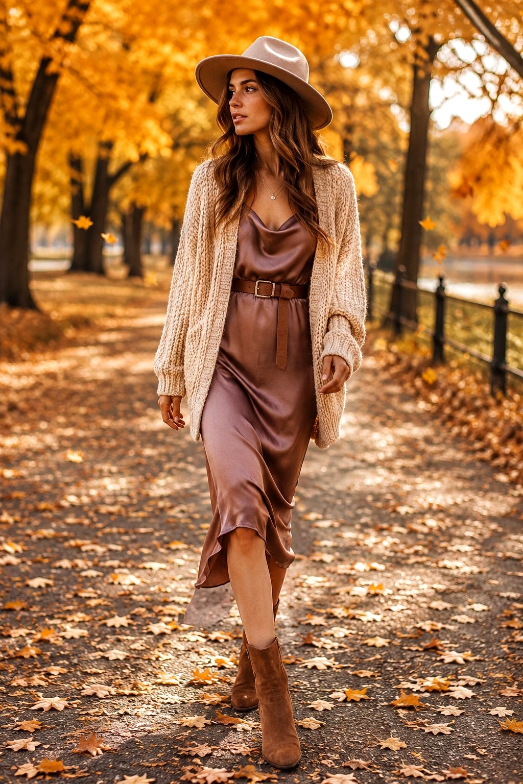 Cozy Cardigan Layered Over Slip Dress - 21 Cute Vacation Outfit Ideas