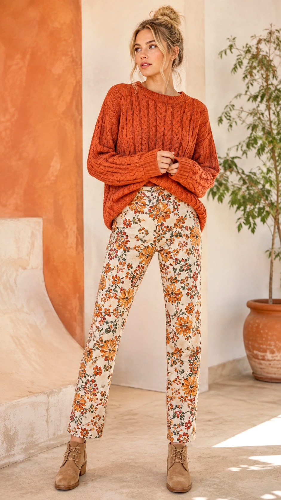 Cozy Chunky Knit and Bloom Denim - 21 flower jeans outifit ideas