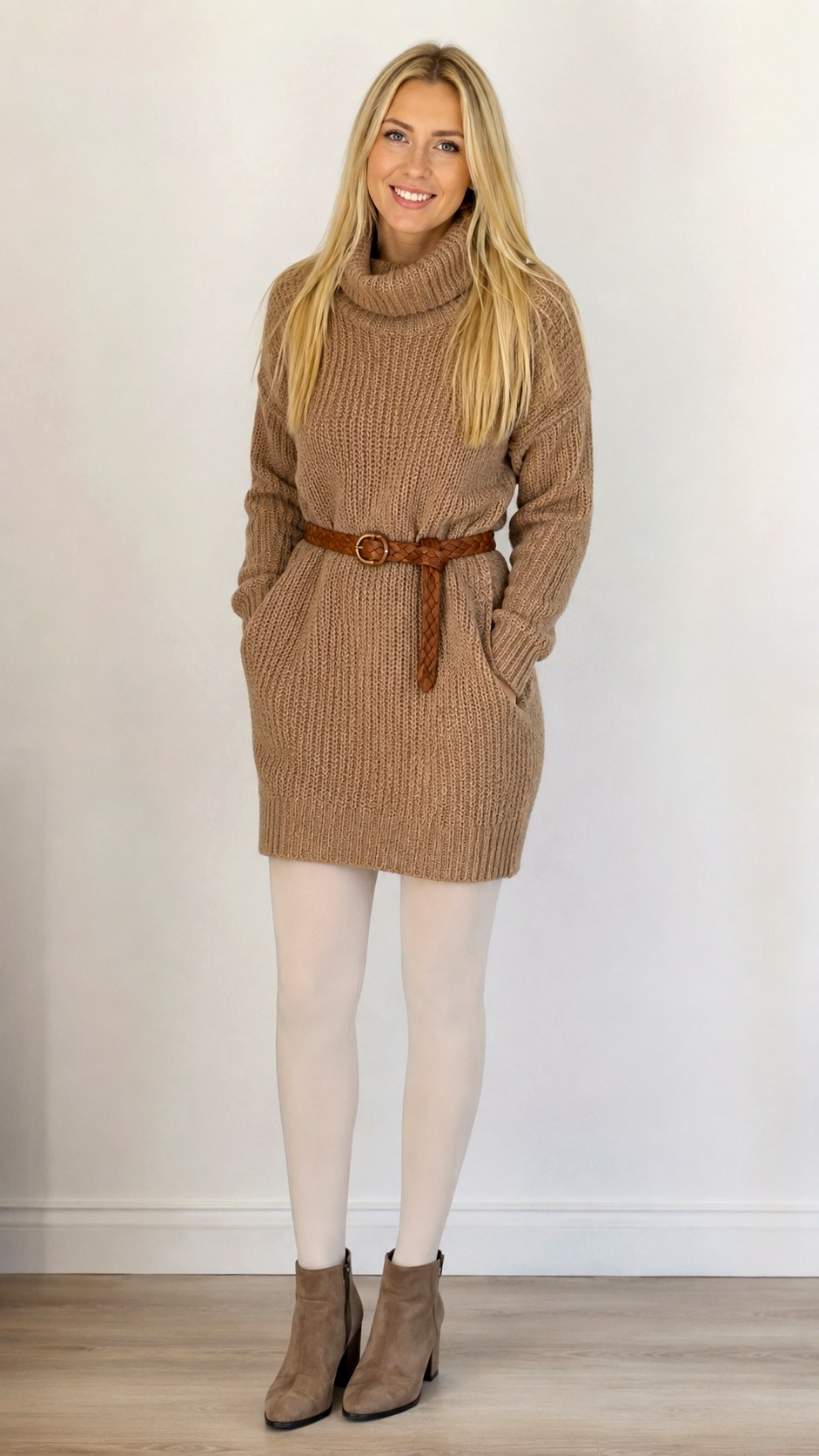 Cozy Fawn Brown Sweater Dress - 22 deer aesthetic outfit ideas