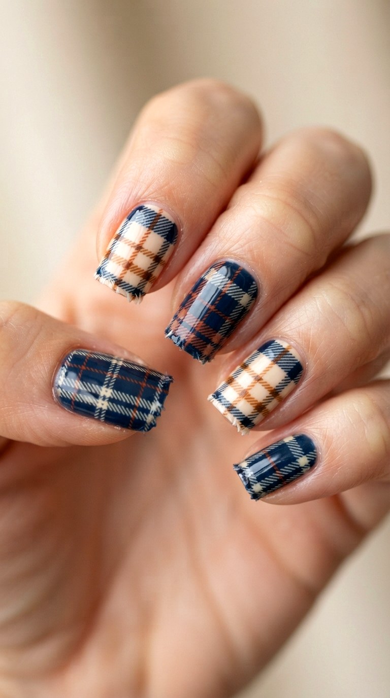 Cozy Flannel Checkered Nail Art - 21 back to school nail art design
