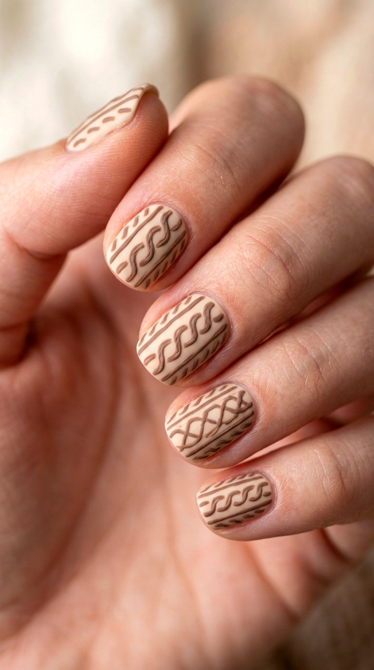 Cozy Knit Sweater Nail Art - 23 short teen nail art ideas