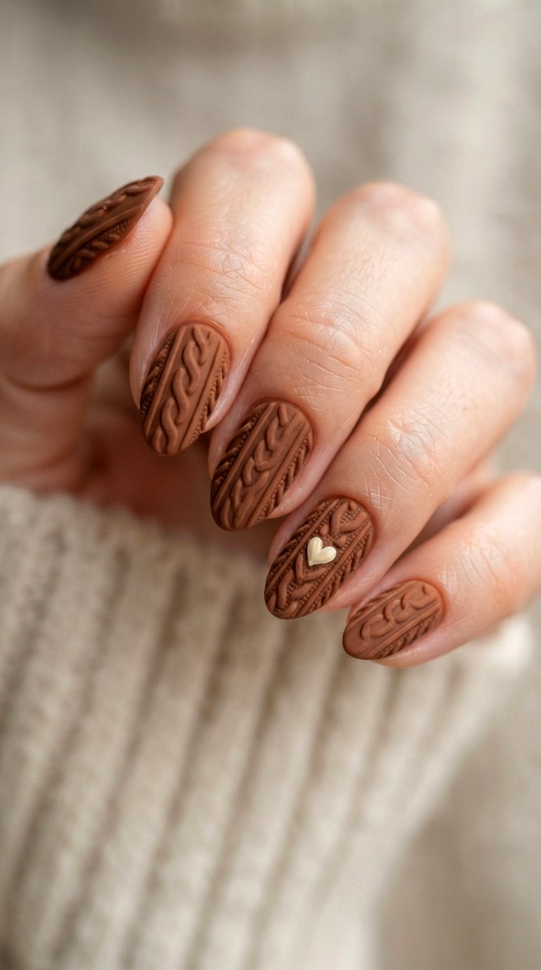 Cozy Knit Sweater Texture Nail Art - 21 back to school nail art design