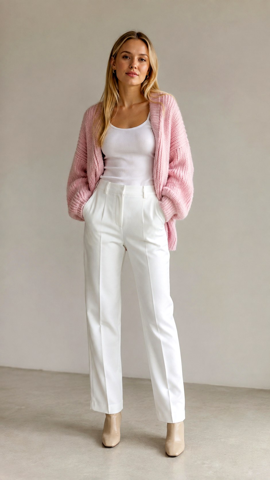 Cozy Oversized Baby Pink Cardigan - 25 baby pink outfit ideas