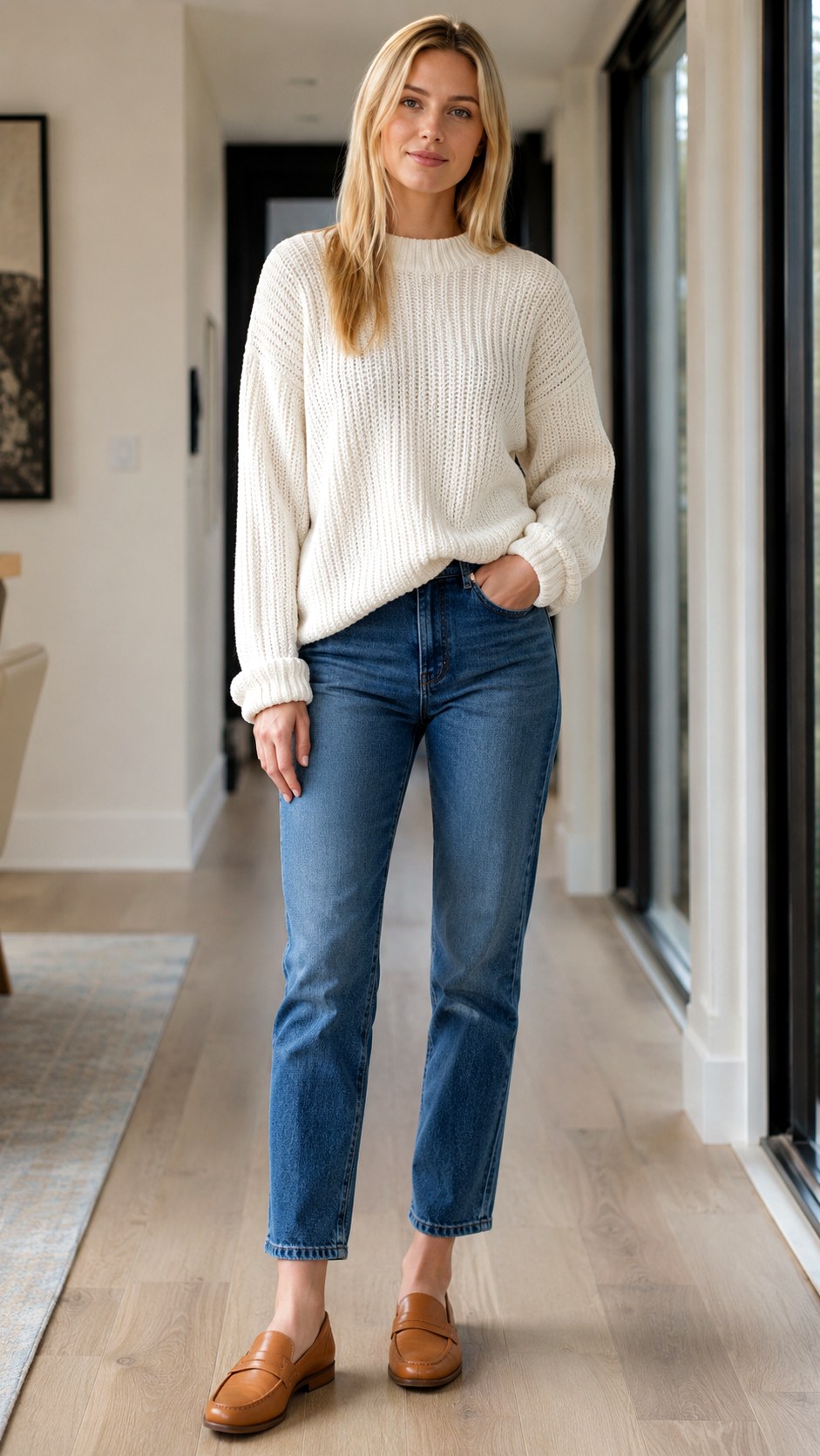 Cozy White Sweater With Straight Jeans - 25 white sweater outfit ideas