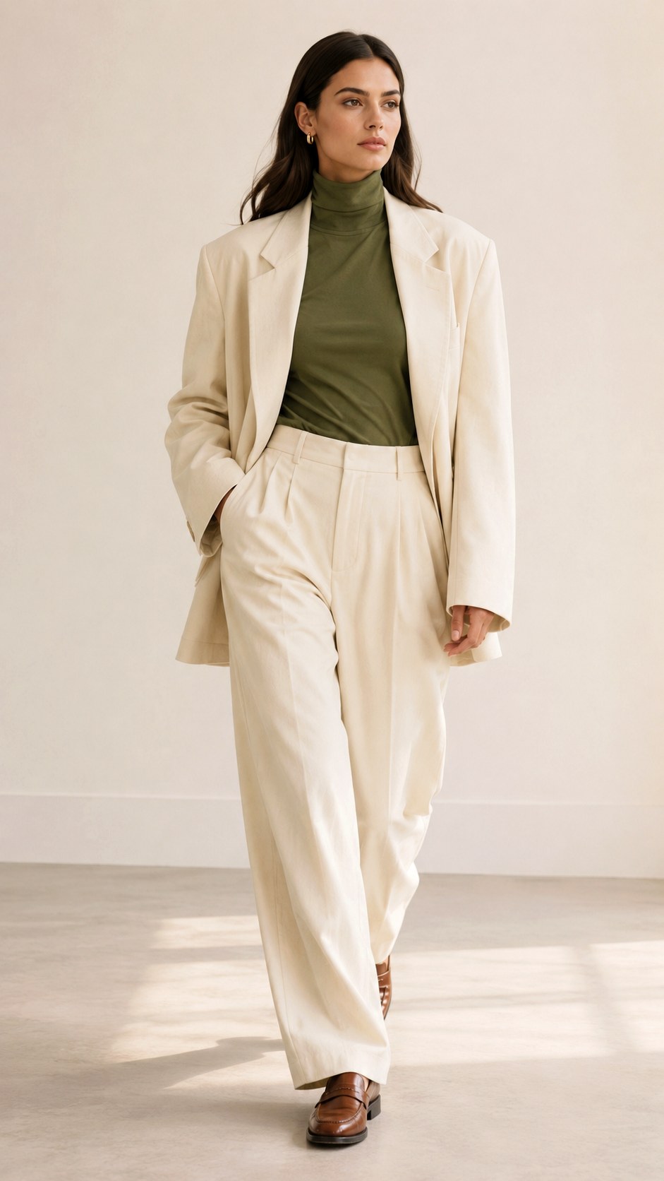 Cream Colored Tailoring and Turtlenecks - 25 baggy suit outfit ideas