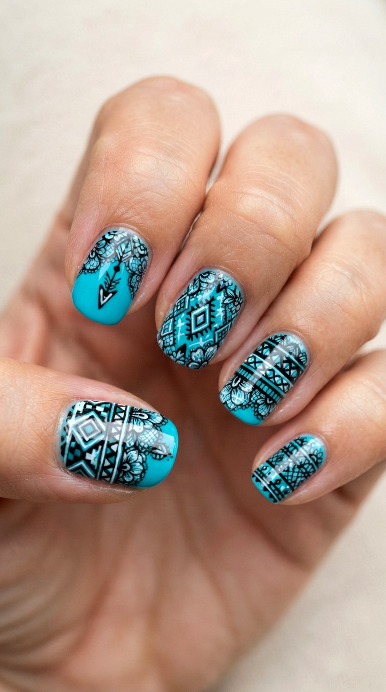 Cream and Copper Lace - 22 lace nail art ideas