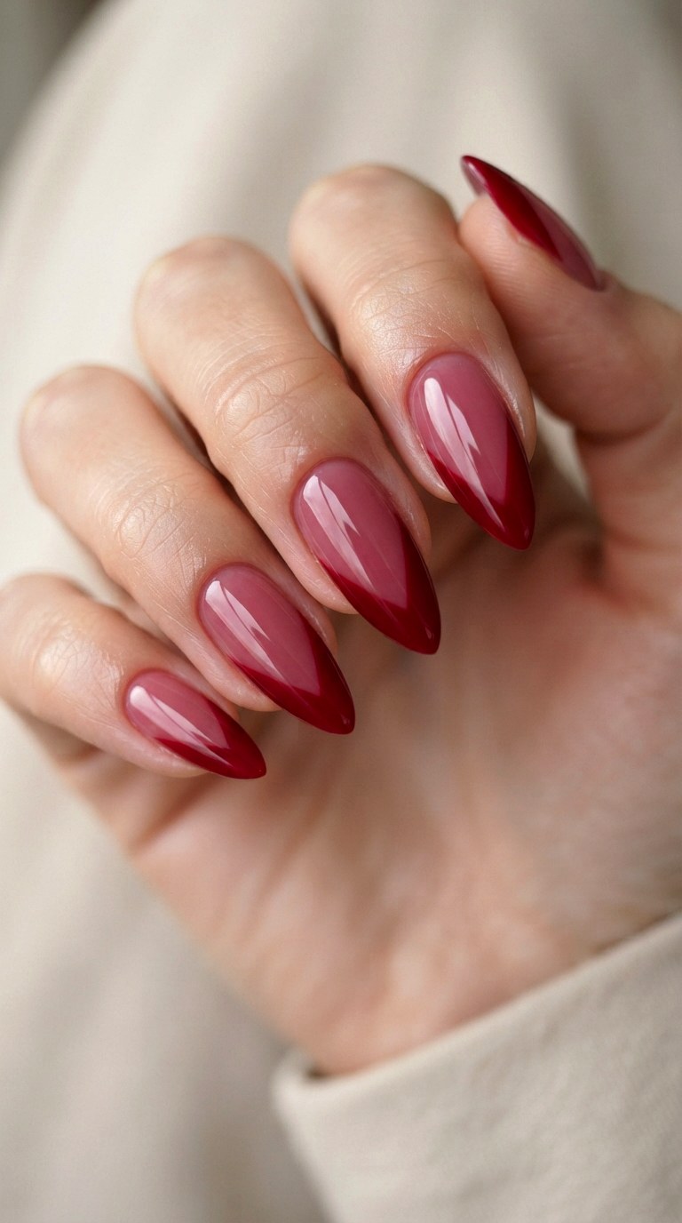 Crimson Red V Shaped French - 21 deep french tip nail art ideas