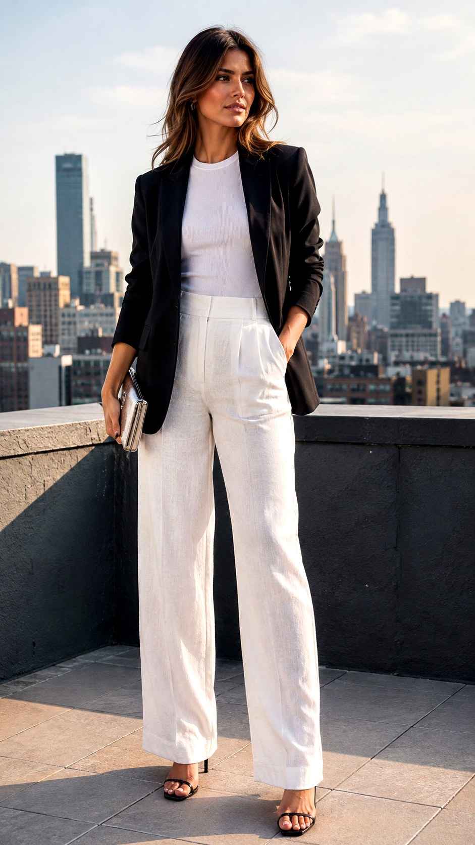 Crisp Black Blazer And White Linen Pants - 24 White Linen Pants Outfit Ideas