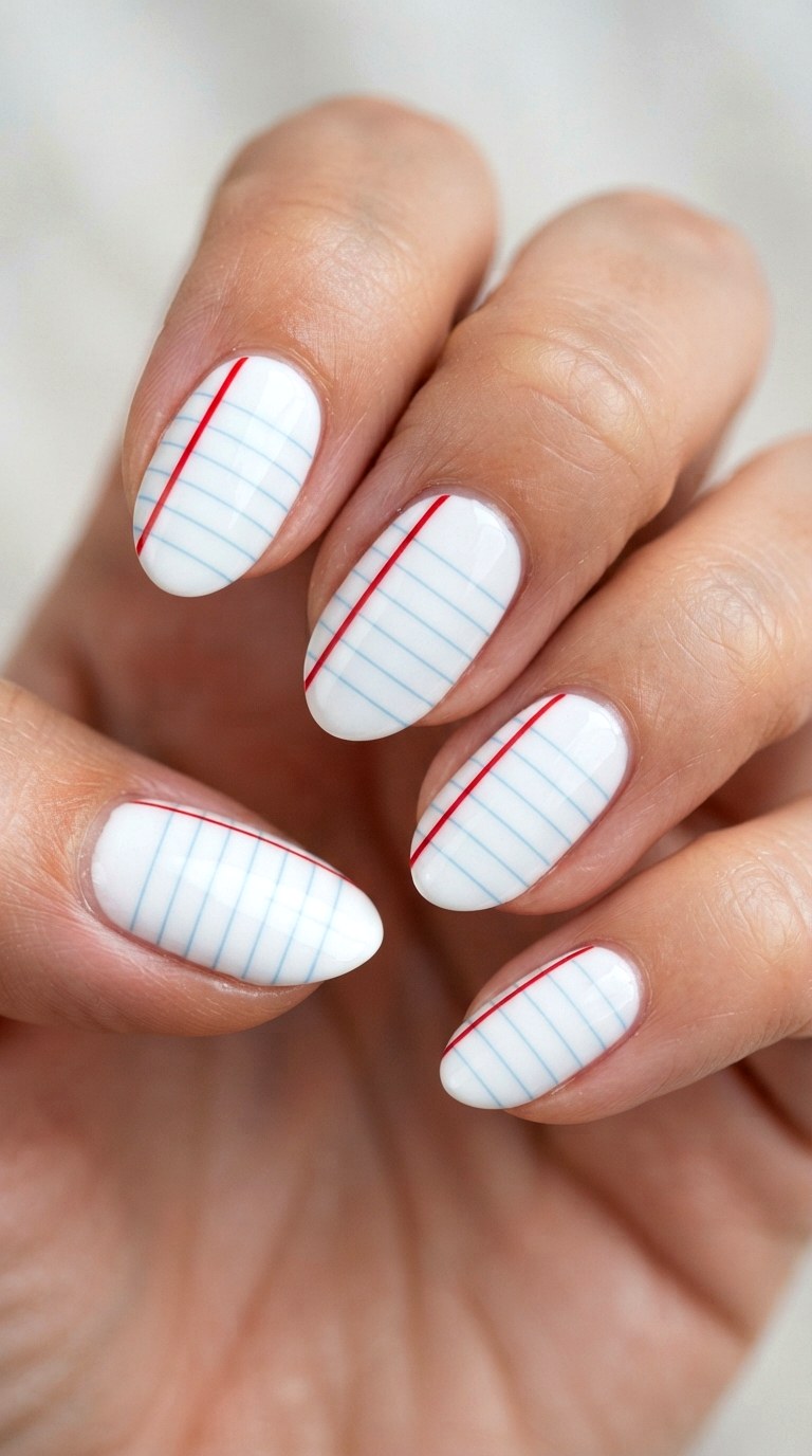 Crisp Lined Paper Nail Art - 21 school nail art designs