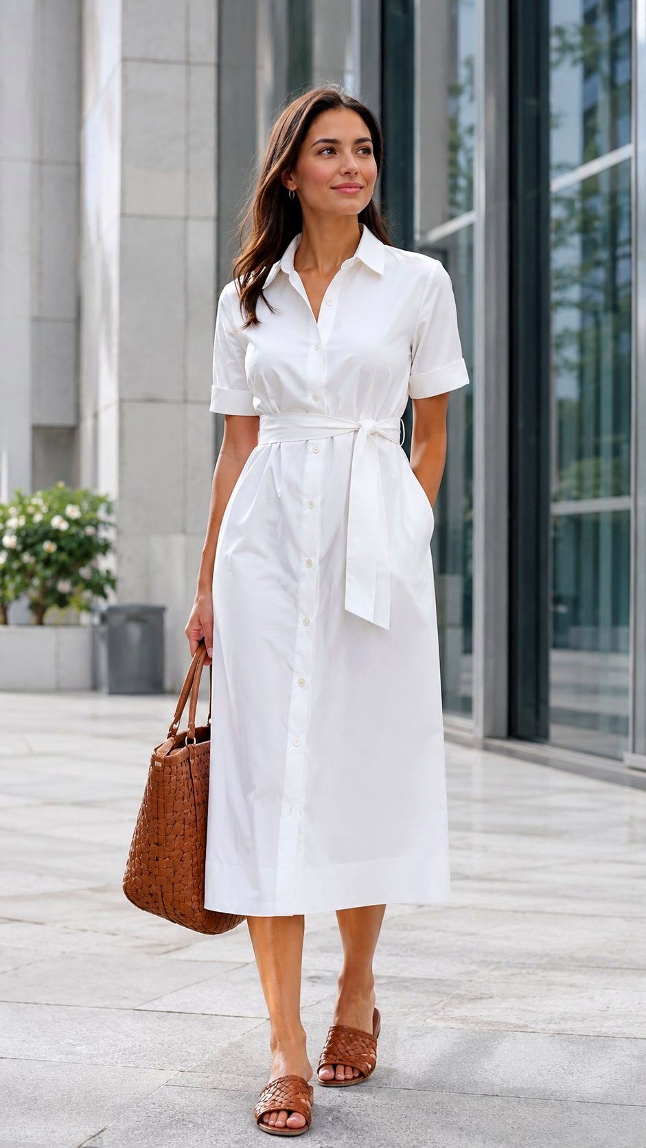Crisp White Button Down Midi Dress - 20 Professional Summer Outfit Ideas