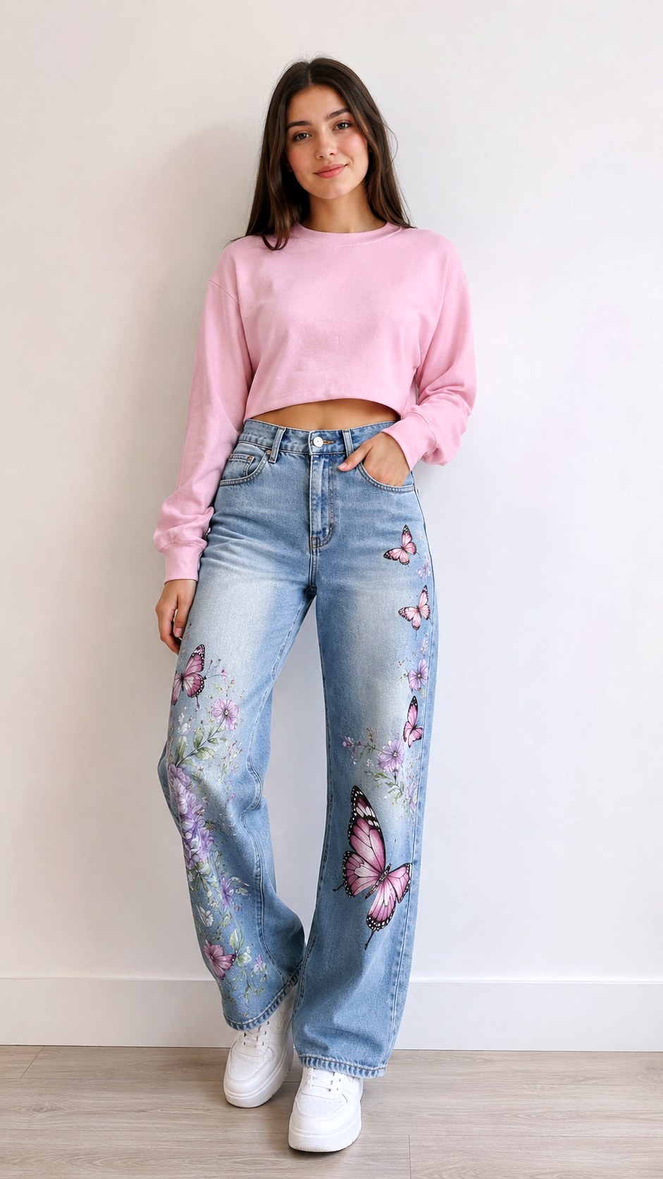 Cropped Pullover Painted Denim Jeans - 23 senior painted jean outfit ideas