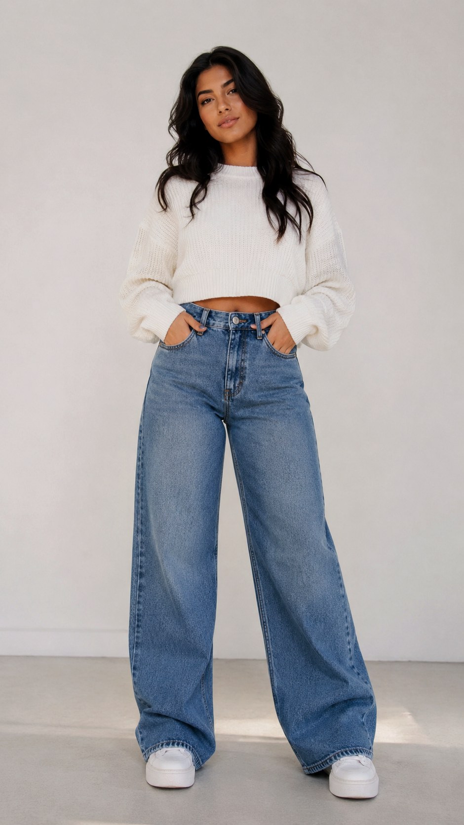 Cropped White Knitted Sweater Styling Ideas - 23 white knitted sweater outfit ideas