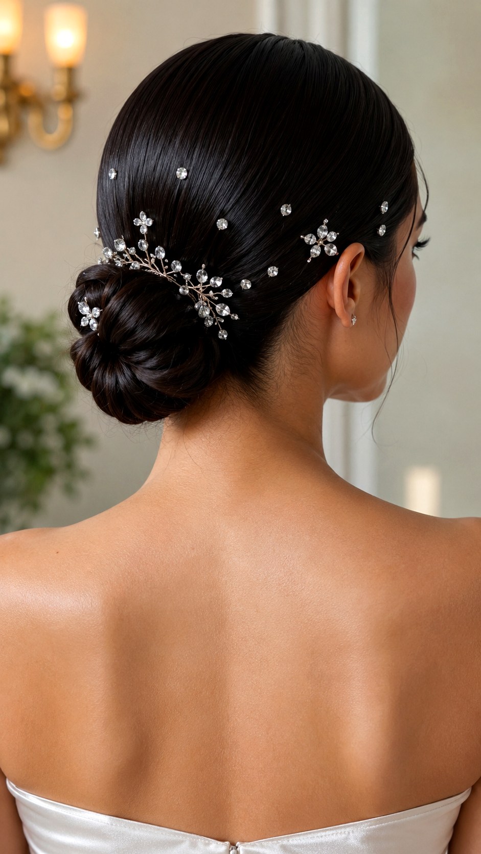 Crystal Pinned Low Bun Updo - 23 low bun prom hairstyles ideas