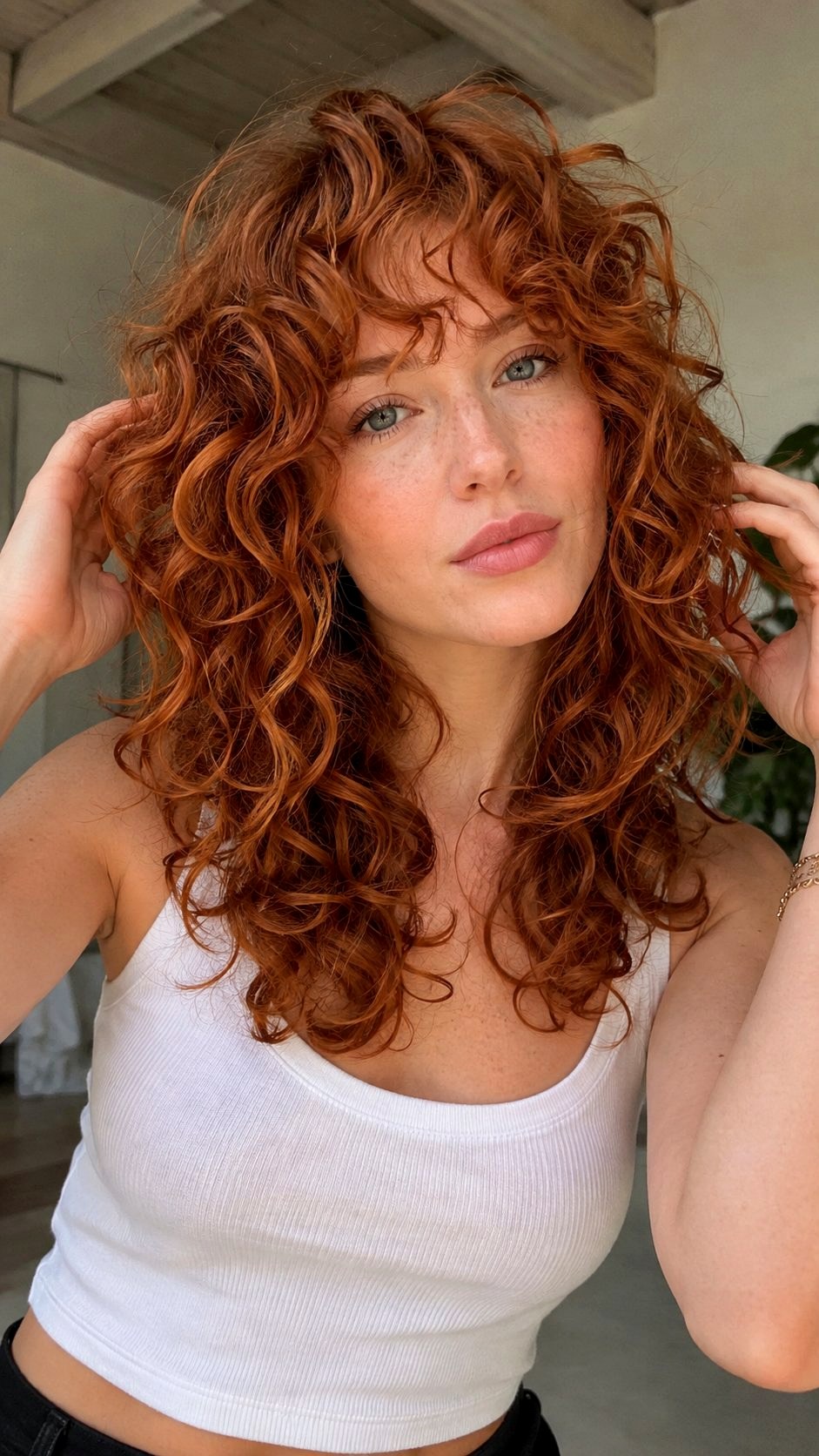 Curly Copper Shag with Wispy Bangs - 25 bangs copper ideas