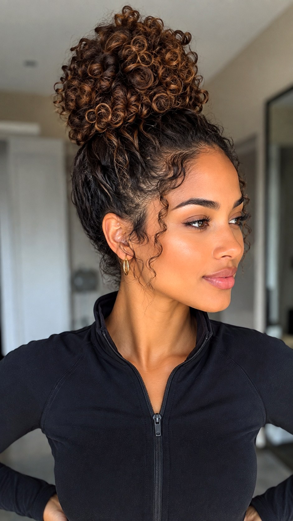 Curly Textured High Top Knot - 23 elegant bun hairstyles classy ideas