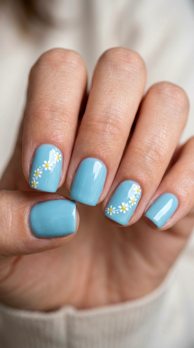 Daisy Chain Accent Nail Art - 23 short teen nail art ideas