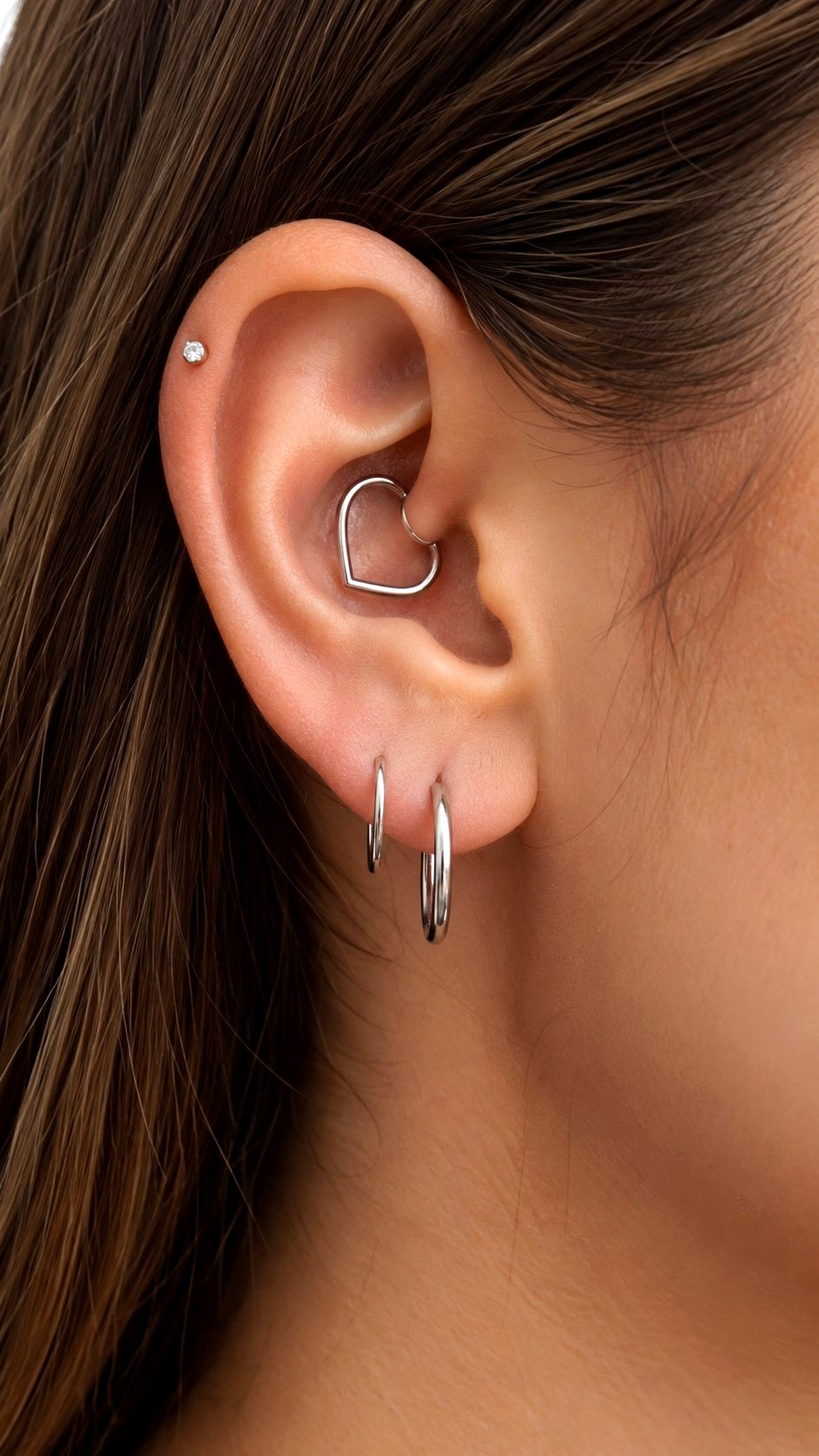 Daith Heart Shaped Silver Ring - 21 Silver Earrings Stack Ideas