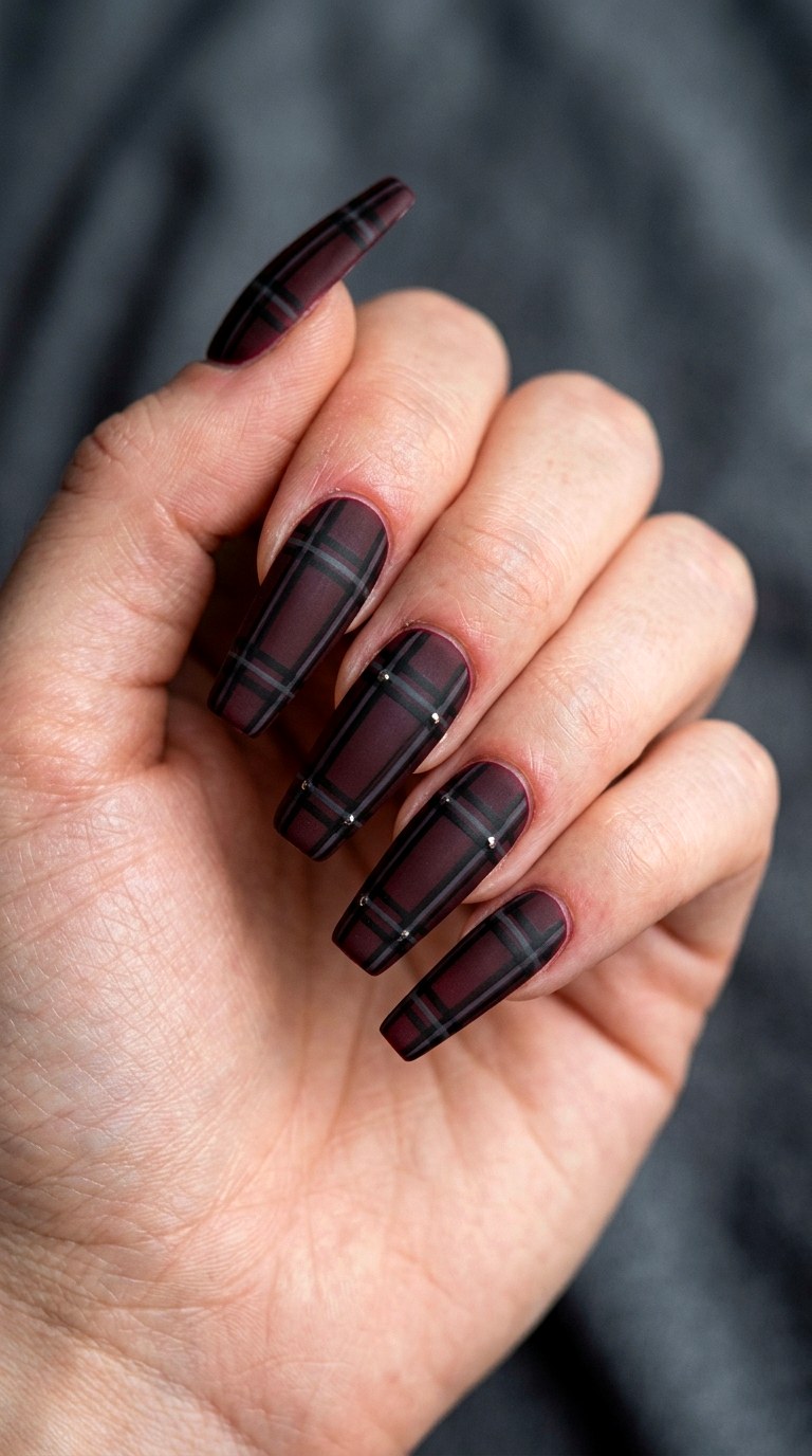 Dark Plaid Grunge Gothic Nail Art - 23 gothic coffin nail art designs