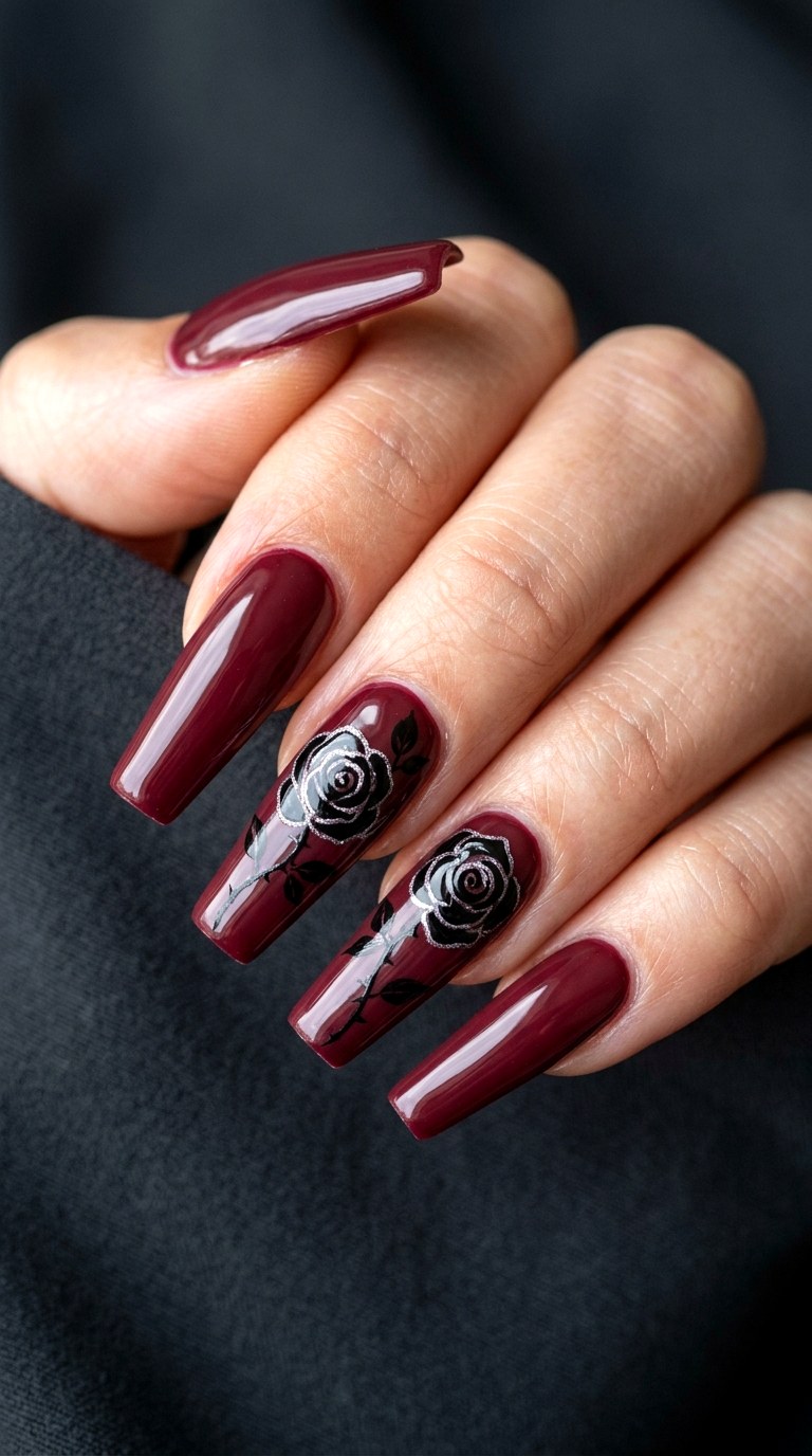 Dark Romance Rose Gothic Nail Art - 23 gothic coffin nail art designs