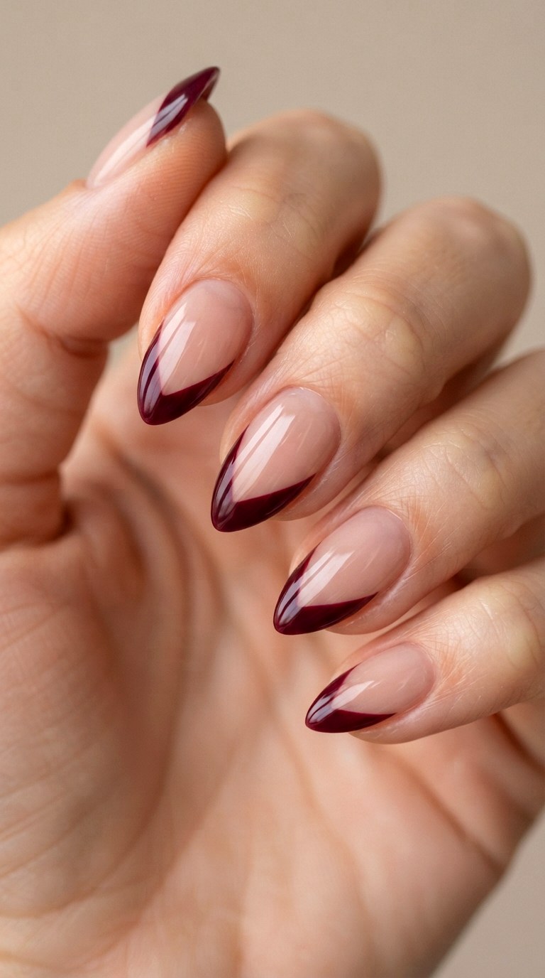 Deep Bordeaux V Shaped Tips - 20 gel french tip nail art ideas