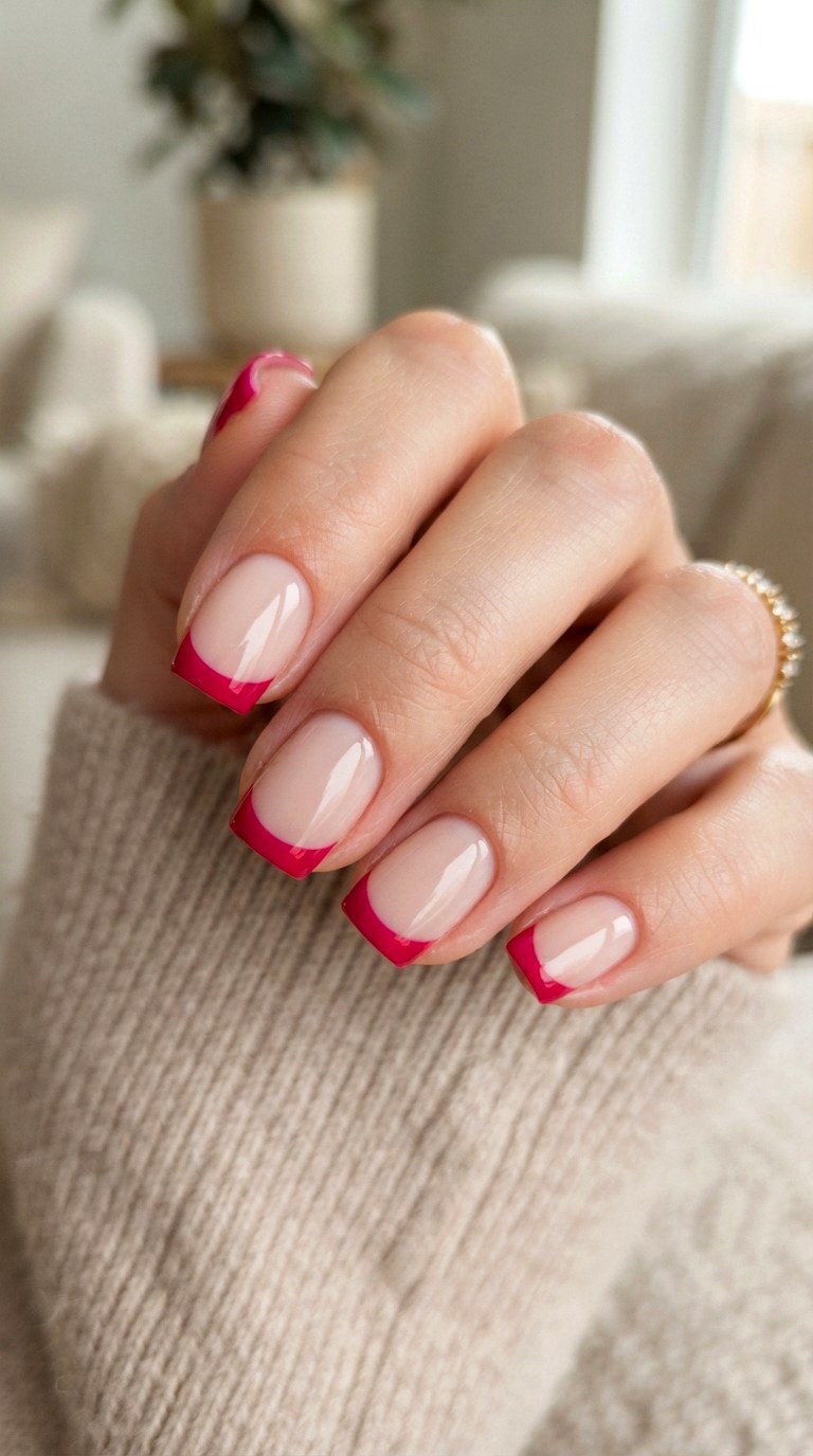 Deep Bright Pink French Nails - 22 bright pink french nails