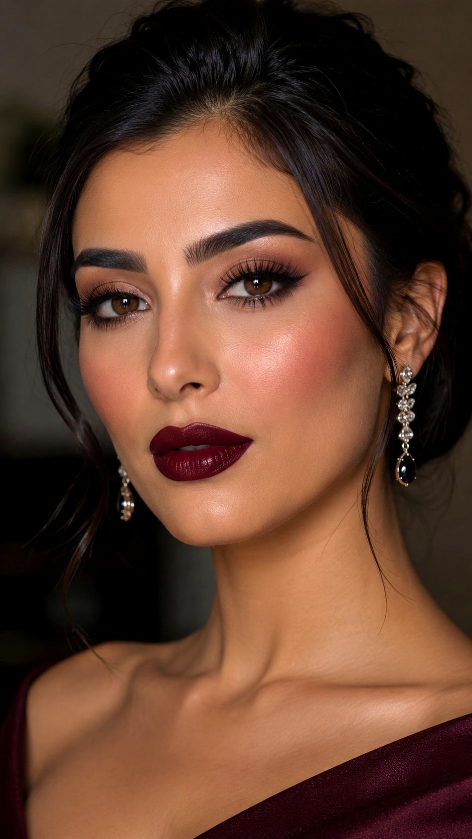 Deep Burgundy Satin Lipstick - 20 Olive Skin Lip Color Looks