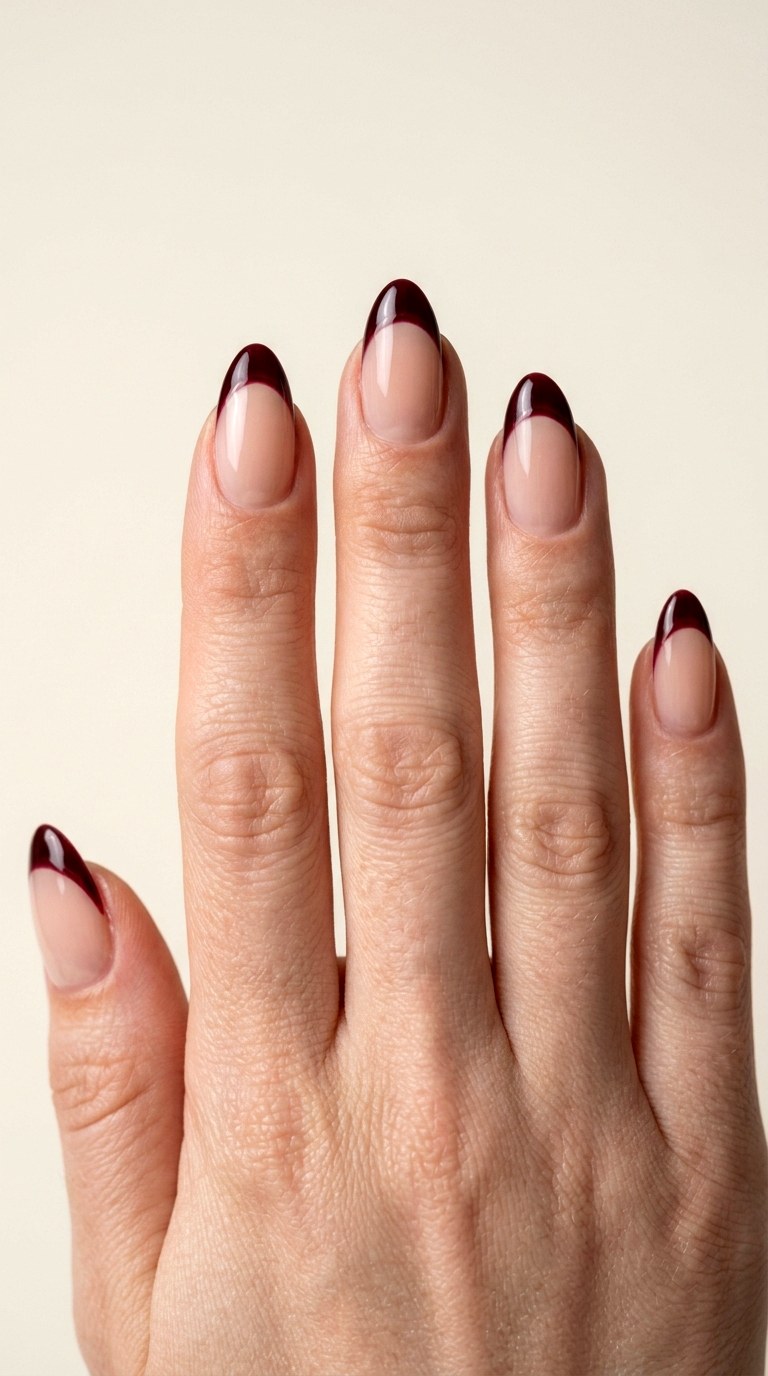 Deep Burgundy Thin French Tip - 23 thin french tip nail art designs