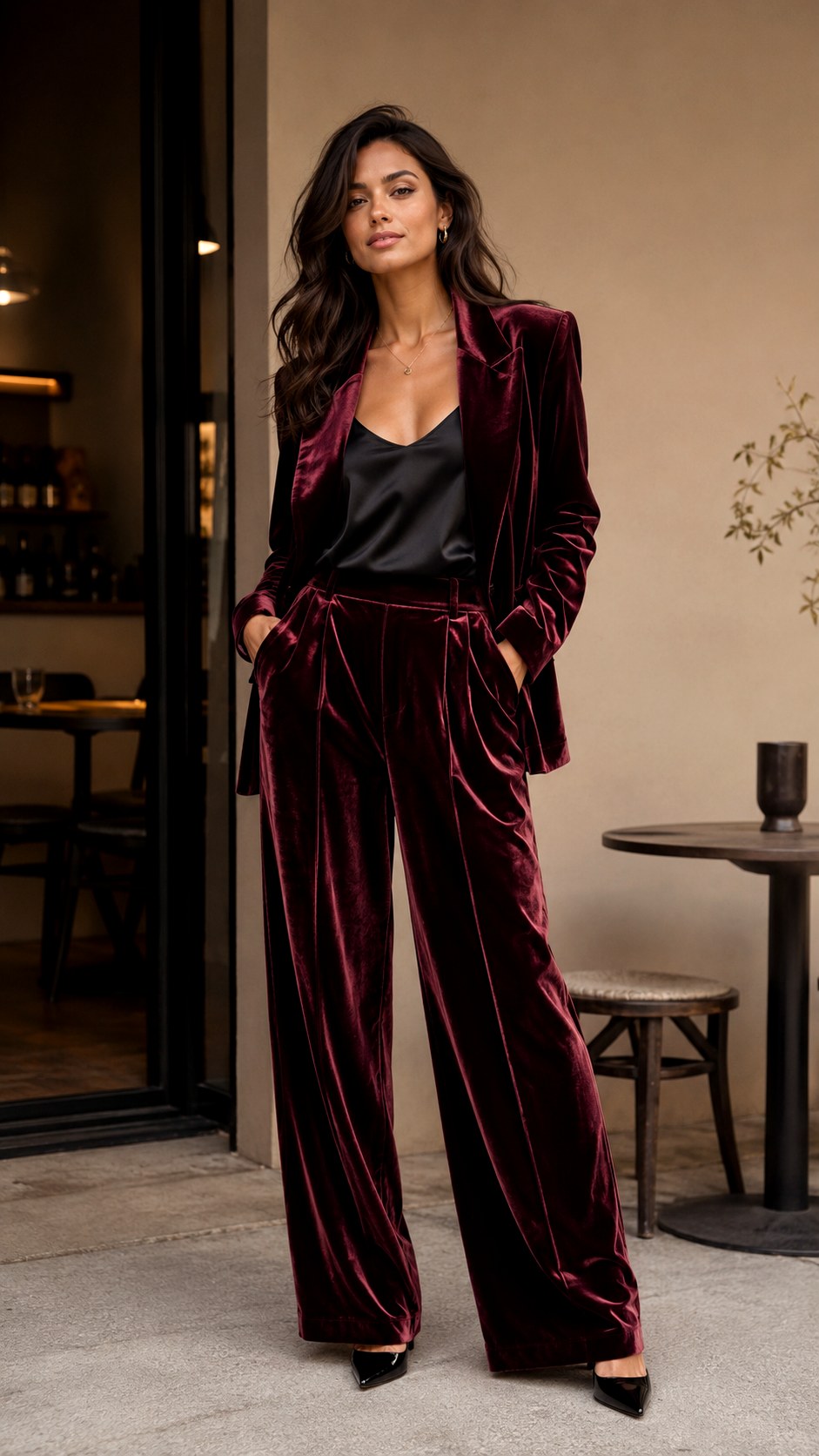 Deep Burgundy Velvet Suiting - 25 baggy suit outfit ideas