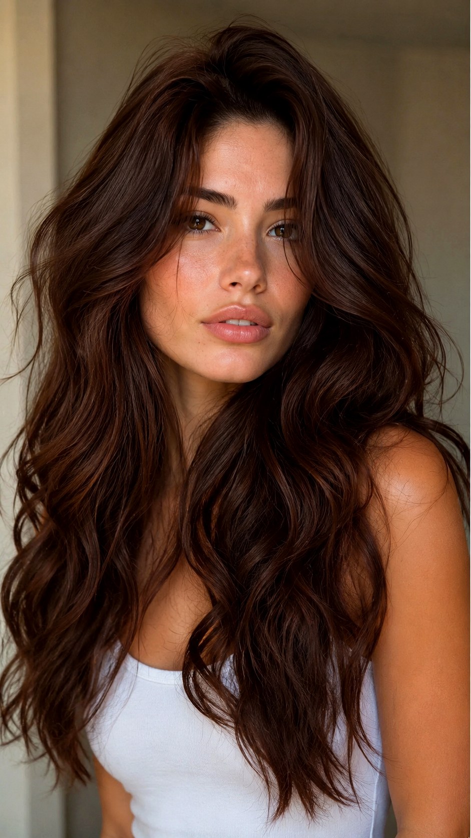 Deep Chestnut Brown Natural Waves - 24 Brunette Hair Color Ideas