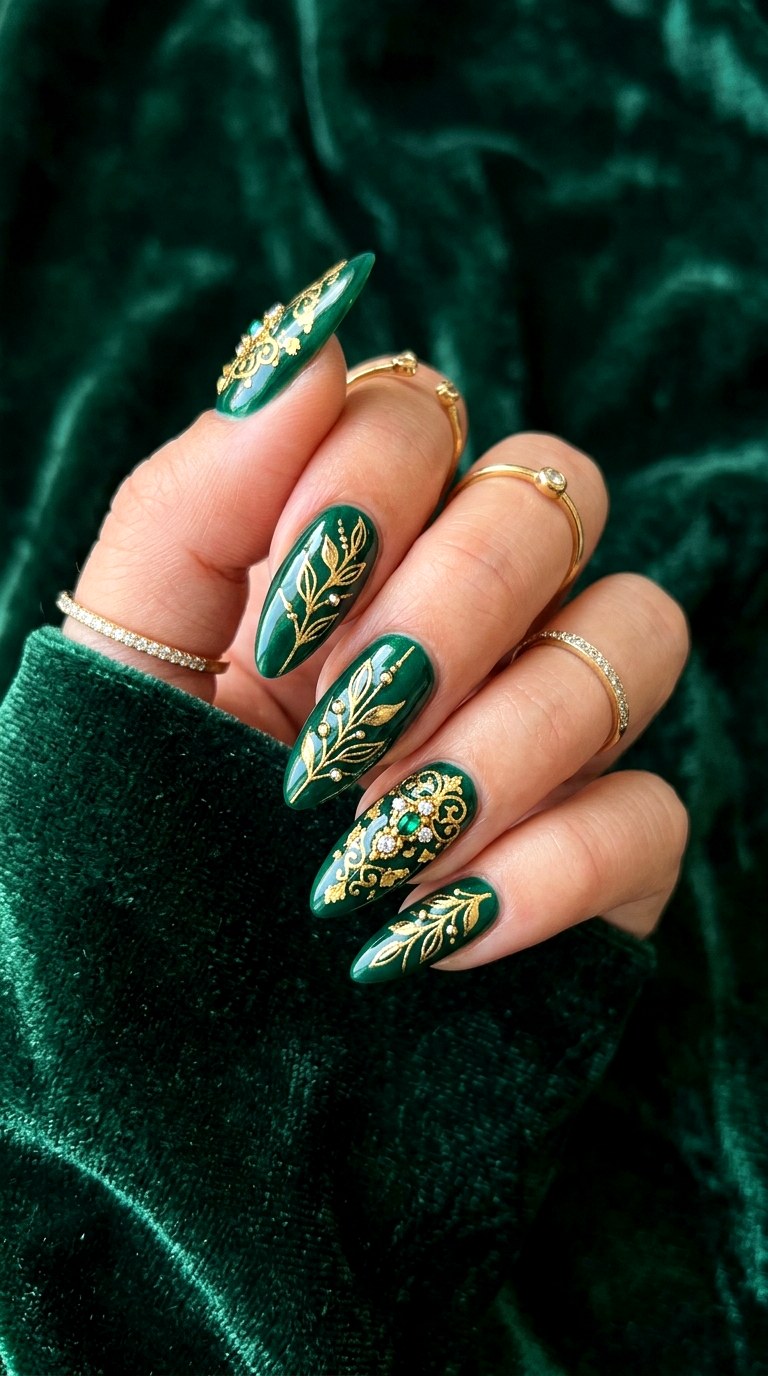 Deep Emerald Green Almond - 23 Trendy Nail Designs