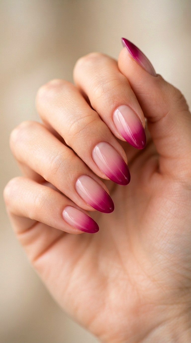 Deep Magenta Ombre French - 21 deep french tip nail art ideas
